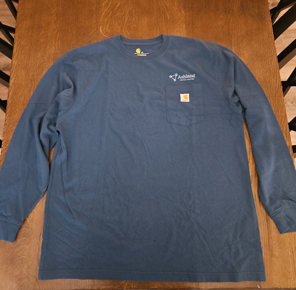 Carhartt Navy Blue Long-Sleeve Pocket Tee with Ashland Logo - Picture 1 of 3